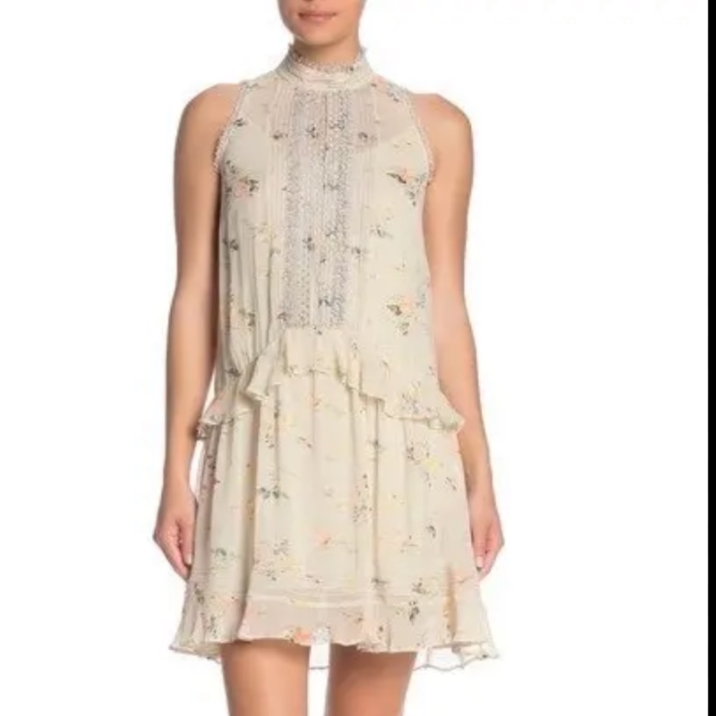 All Saints Mina Meadow Floral Ruffled Chiffon Drop Waist Dress Size 4 $340 Nwot!